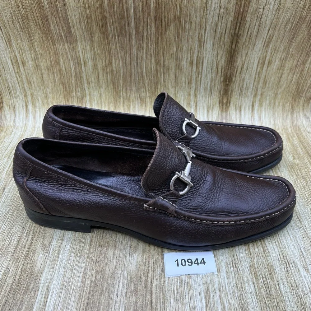 Salvatore Ferragamo Magnifico Bit Loafers Men's Size 12 Brown Pebbled Gancini